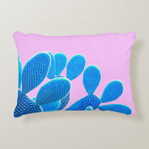 Cactus blue coloured on pink background. Fashion, Decorative Cushion