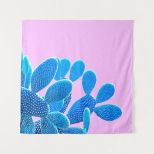 Cactus blue coloured on pink background. Fashion, Tapestry