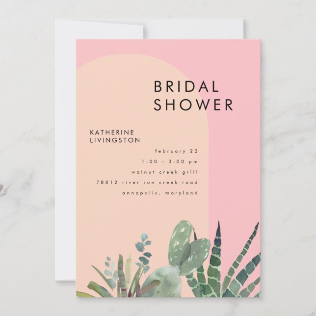 Cactus Blush & Pink Geometric Bridal Shower  Invitation (Front)