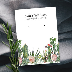 CACTUS BLUSH PROTEA FOLIAGE STUD EARRING DISPLAY B BUSINESS CARD