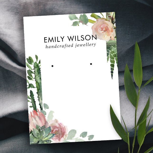 CACTUS BLUSH PROTEA FOLIAGE STUD EARRING DISPLAY BUSINESS CARD (Creator Uploaded)