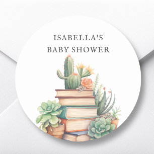 Cactus Book Themed Baby Shower Favour Classic Round Sticker