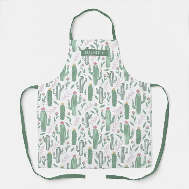 Cactus botanical pattern personalised apron (Front)