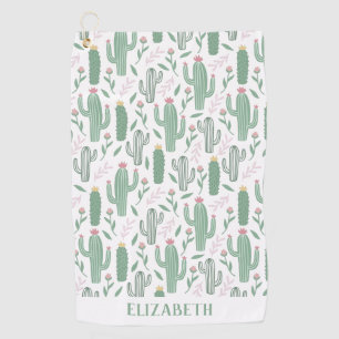 Cactus botanical pattern personalised golf towel