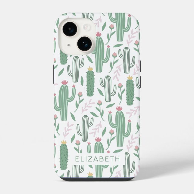 Cactus botanical pattern personalised iPhone case (Back)