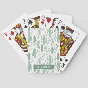 Cactus botanical pattern personalised playing cards