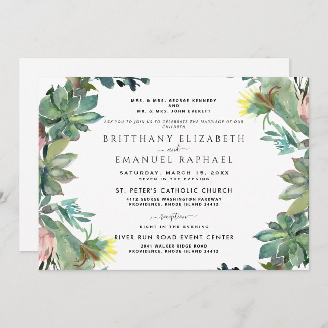 Cactus Both Parents Listed Wedding Invitation (Front/Back)