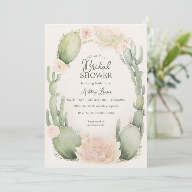 Cactus Bridal shower fiesta bridal desert shower Invitation (Standing Front)
