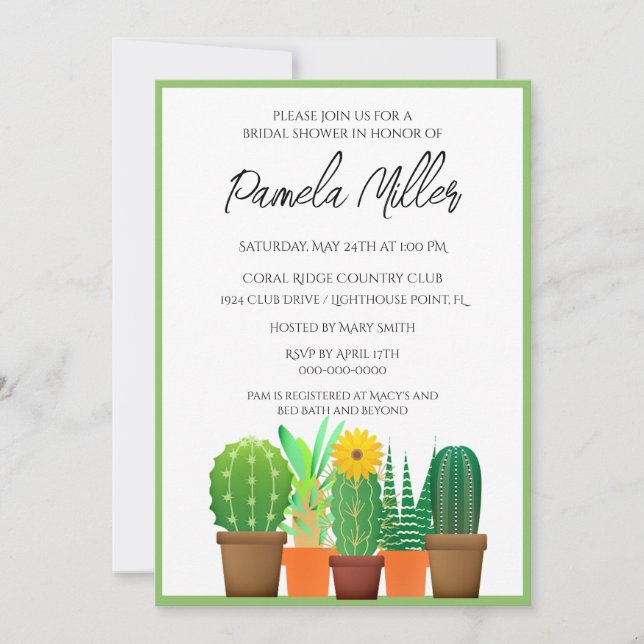 Cactus Bridal Shower  Invitation (Front)