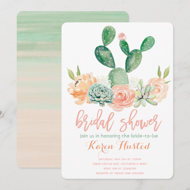 Cactus Bridal Shower Invitation Succulent Pink (Front/Back)