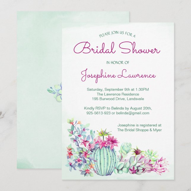 Cactus Bridal Shower Invitations (Front/Back)