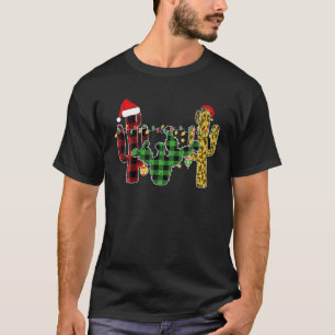 Cactus Buffalo Plaid Leopard Christmas Matching T-Shirt