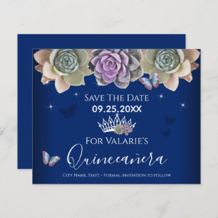 Cactus Butterfly Elegant Quinceanera Save the Date