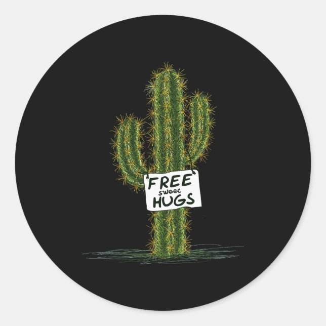Cactus Cacti Funny Art Humor Sweet Hugs  Classic Round Sticker (Front)