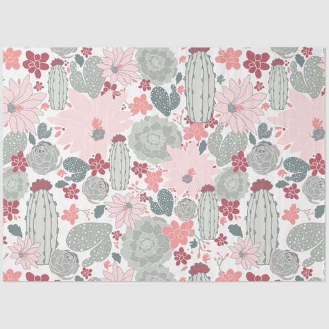 Cactus Cacti Pink Mint Succulents Tissue Paper (Front)