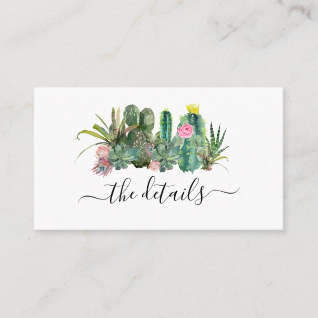 Cactus Cacti Succulent Floral Wedding Details Enclosure Card (Front)