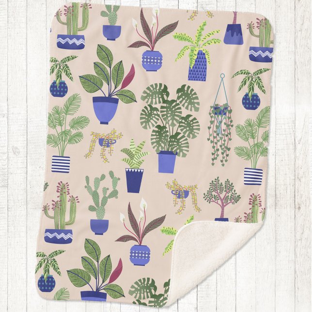 Cactus Cacti Succulent Houseplant Sherpa Blanket (Cactus, succulent and houseplant blush pink sherpa blanket)