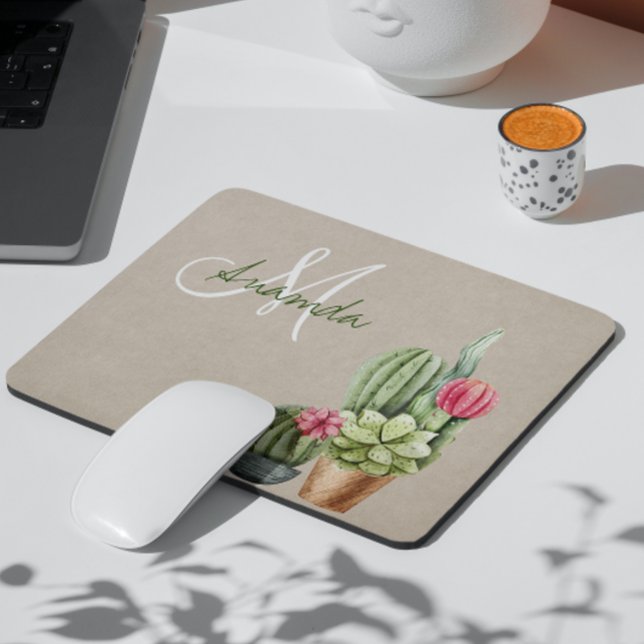 Cactus Cacti Succulent Southwest Desert Monogram Mouse Mat (Creator Uploaded)