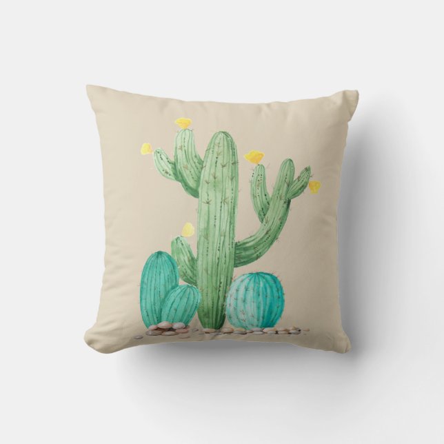 Cactus Cacti Succulent Southwest Desert Watercolor Cushion (Front)
