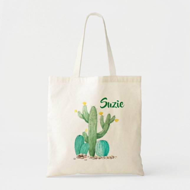 Cactus Cacti Succulent Watercolor Desert Tote Bag (Front)
