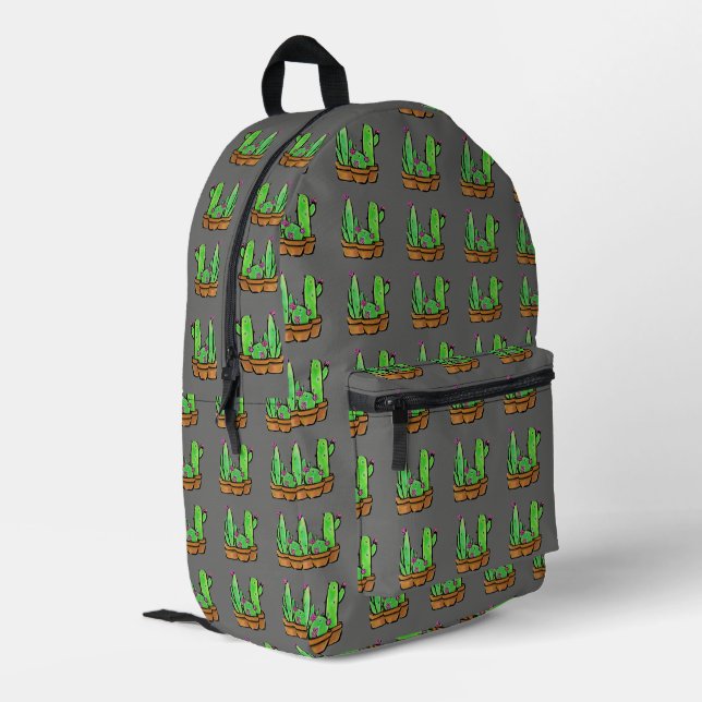  Cactus cacti succulents pattern grey Printed Backpack (Back Corner Left)