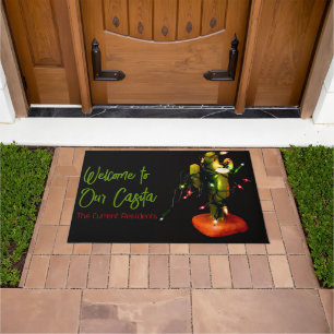 Cactus Candle Wrapped in Christmas Lights Doormat