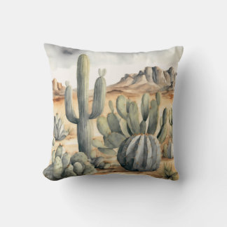 Cactus Cascade Watercolor Desert Decor  Cushion