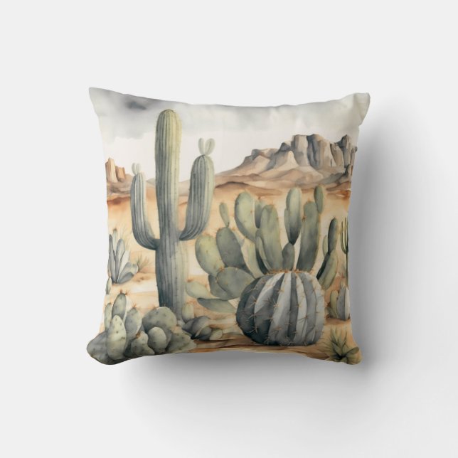 Cactus Cascade Watercolor Desert Decor  Cushion (Front)