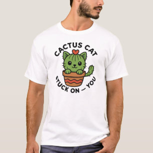 Cactus Cat Stuck On You Kawaii Pun T-Shirt