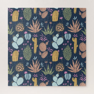 Cactus Charm: Colourful Vintage Floral Jigsaw Puzzle