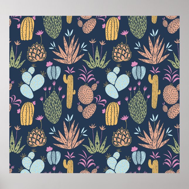 Cactus Charm: Colourful Vintage Floral Poster (Front)
