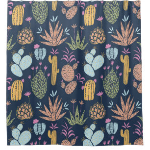Cactus Charm: Colourful Vintage Floral Shower Curtain