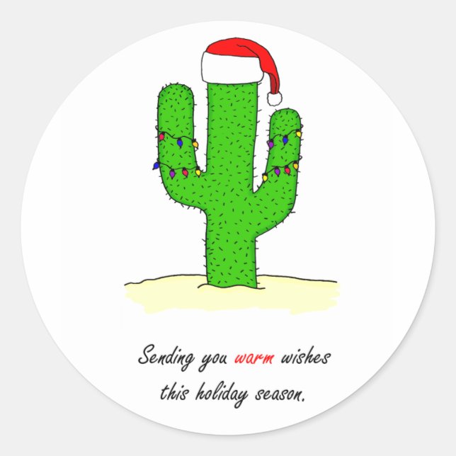 Cactus Christmas Classic Round Sticker (Front)