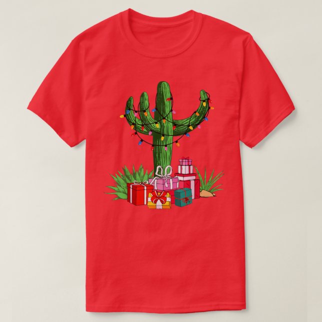Cactus Christmas Lights Tree Succulent Lover Plant T-Shirt (Design Front)