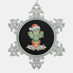 Cactus Christmas Lights Xmas Funny Holiday Family Snowflake Pewter Christmas Ornament