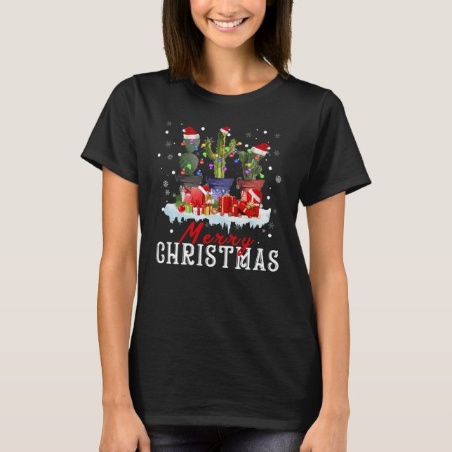 Cactus Christmas shirt Light Santa Hat Plant Lover (Front)