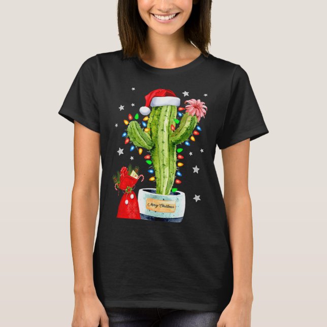 Cactus Christmas Sweater Lights Santa Xmas Plant L (Front)