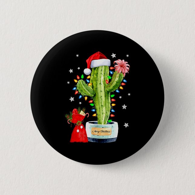 Cactus Christmas Sweater Lights Santa Xmas Plant L 6 Cm Round Badge (Front)