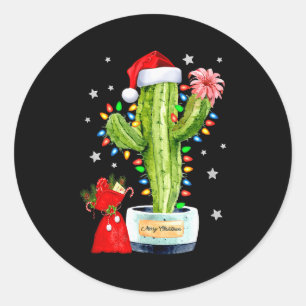 Cactus Christmas Sweater Lights Santa Xmas Plant L Classic Round Sticker