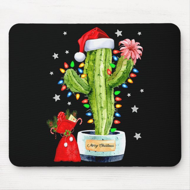 Cactus Christmas Sweater Lights Santa Xmas Plant L Mouse Mat (Front)