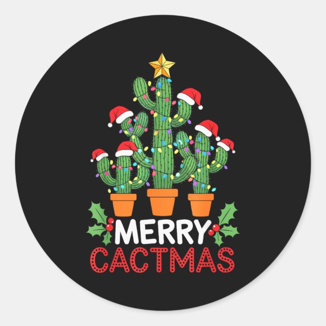 Cactus Christmas Tree Funny Merry Cactmas Cactus M Classic Round Sticker (Front)