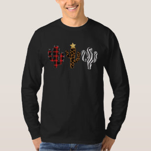 Cactus Christmas Tree Leopard Plaid Designs T-Shirt
