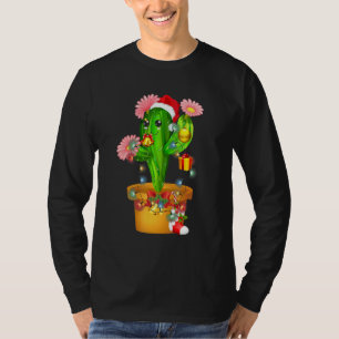 Cactus Christmas Tree Lights Santa Hat Succulent P T-Shirt