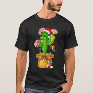 Cactus Christmas Tree Lights Santa Hat Succulent P T-Shirt