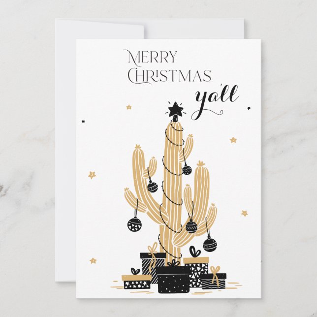 Cactus Christmas Tree Merry Christmas Ya'll Holiday Card (Front)