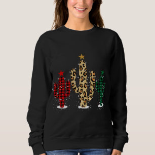 Cactus Christmas Tree with Buffalo Plaid Leopard D Sweatshirt