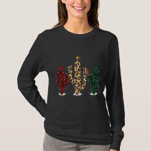 Cactus Christmas Tree with Buffalo Plaid Leopard D T-Shirt