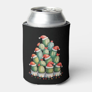 Cactus Christmas Tree Xmas Lights Succulent Santa Can Cooler