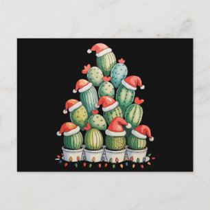Cactus Christmas Tree Xmas Lights Succulent Santa Holiday Postcard