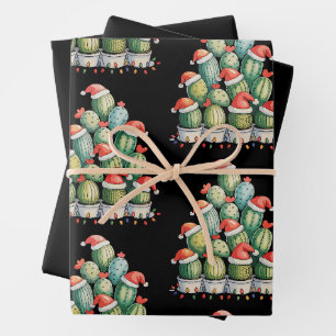 Cactus Christmas Tree Xmas Lights Succulent Santa Wrapping Paper Sheet